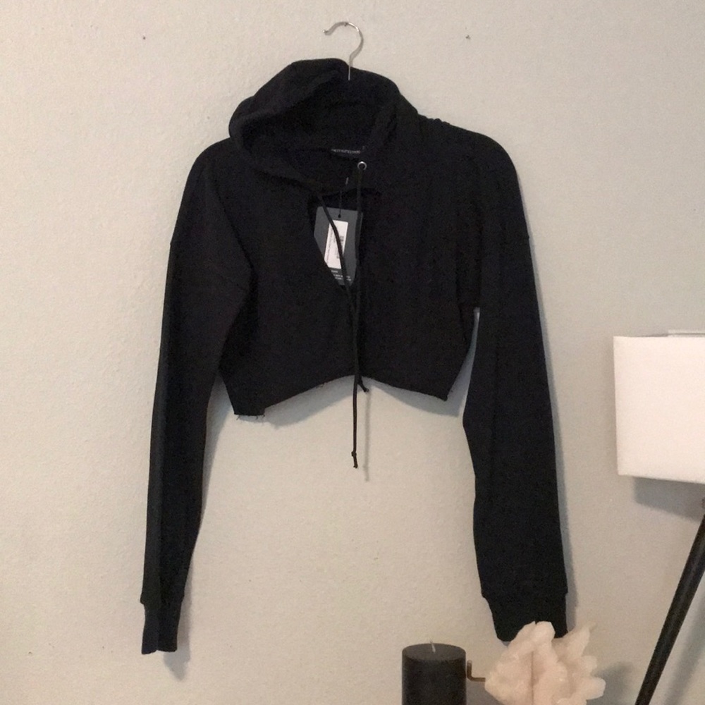 PRETTY LITTLE THING | Black Cutout Crop Hoodie